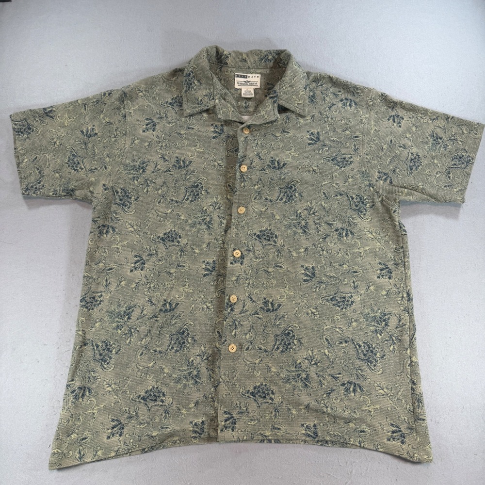 Natural Issue Mens Large Green Floral Corduroy Texture Cotton Button Up Shirt